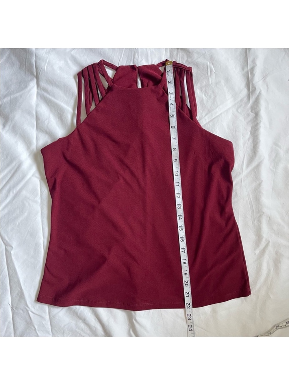 Burgundy Strappy Halter Tank Top Size S Minimalist Cami Summer Casual Clean Girl - Picture 10 of 10